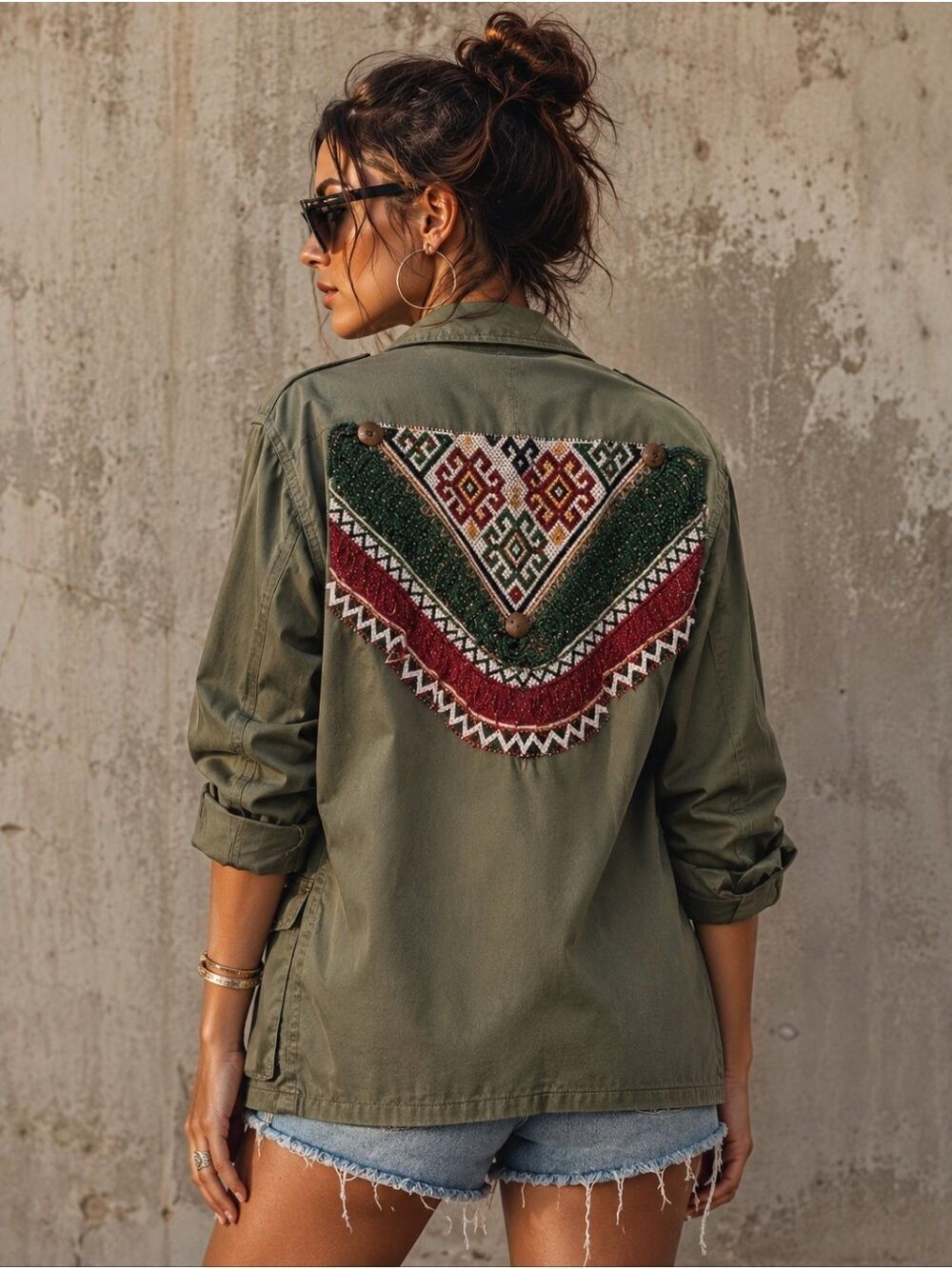 NWT Tricia Fix Beaded Military Upcycled Jacket